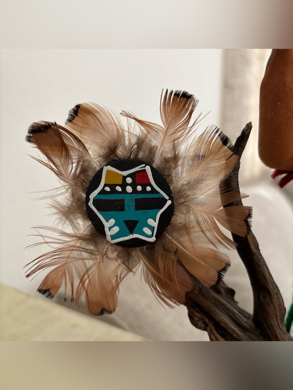 Vintage Brown and Red Kachina Doll with Feathers Native American decoration Vtg - Picture 3 of 16